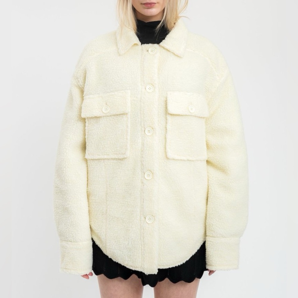 Danielle Guizio Cream Sherpa Button-Up Jacket